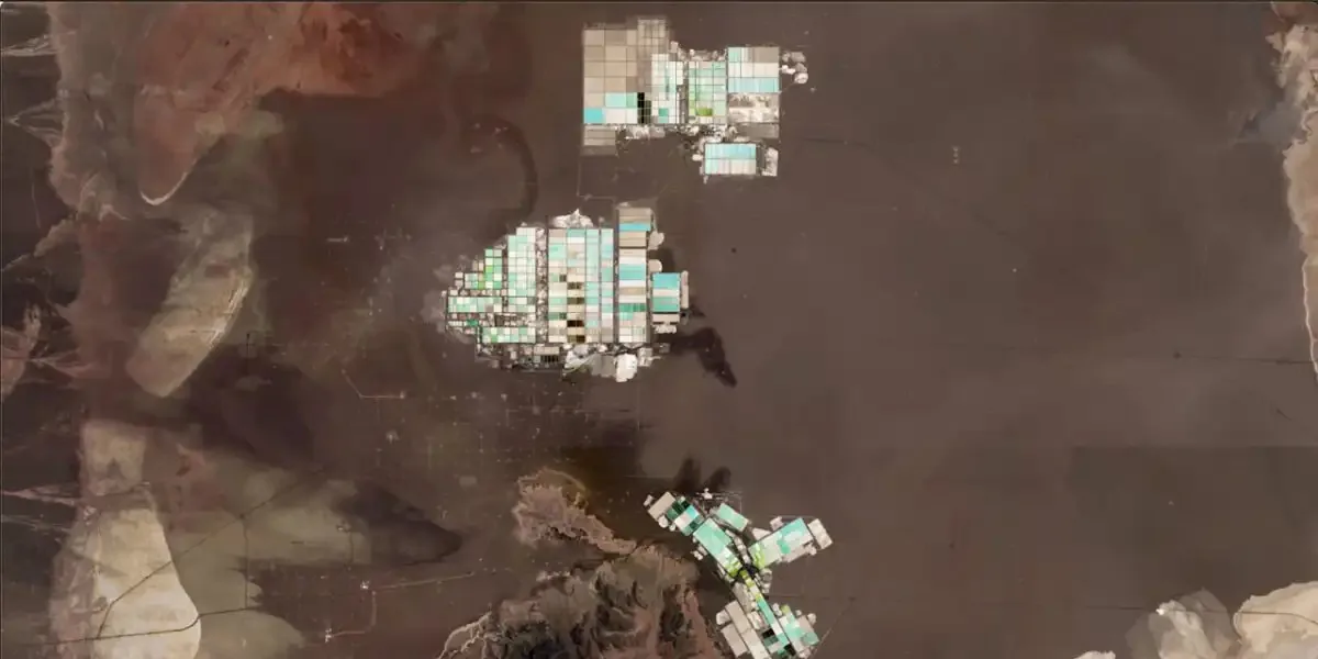 Lithium evaporation ponds on the Salar de Atacama, Chile, seen from orbit